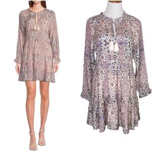 Roller Rabbit Odilla Janni Dress Size Small Lilac Multi Long Sleeve Bohemian